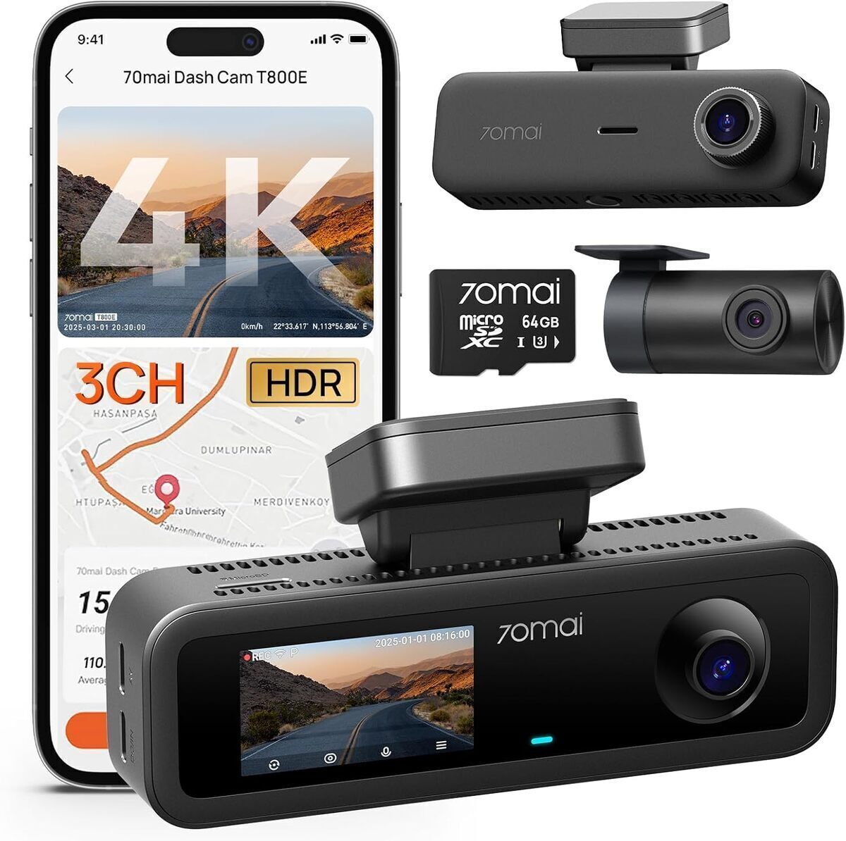 Test 70mai Dashcam T800E : caméra voiture 4K à triple canal