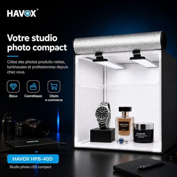 Découvrez notre test complet du havox Lightbox HPB-40D, le mini studio portable idéal pour vos photos. Caractéristiques, avantages et avis d'expert.