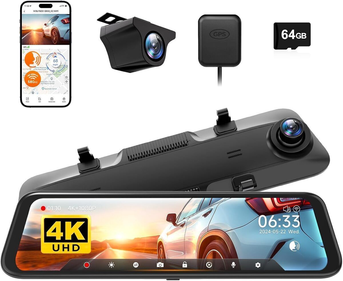 Test de la dashcam Wolfbox G850 : caméra rétroviseur 4K avec GPS et vision nocturne