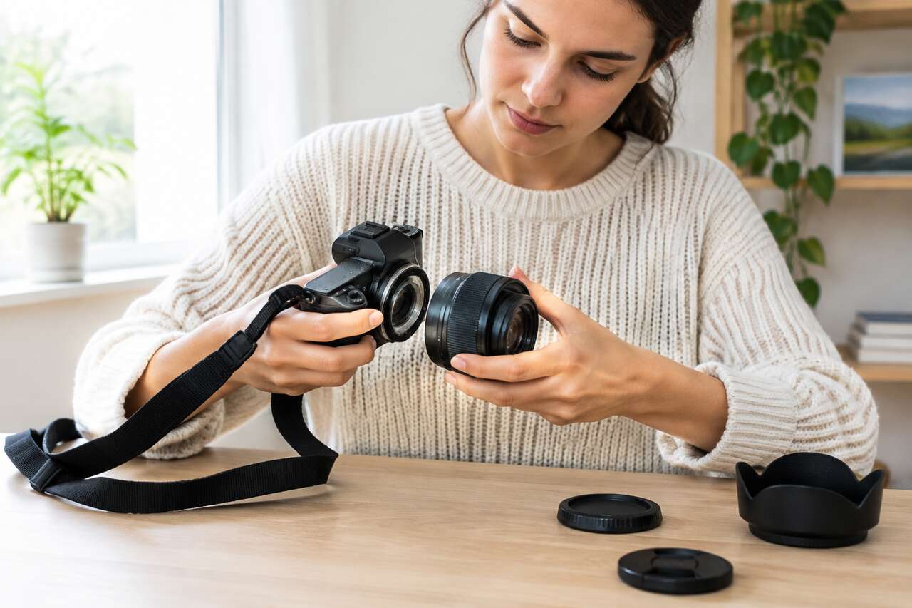 Monter la sangle et installer l’objectif en toute sécurité Monter la sangle et installer l’objectif en toute sécurité