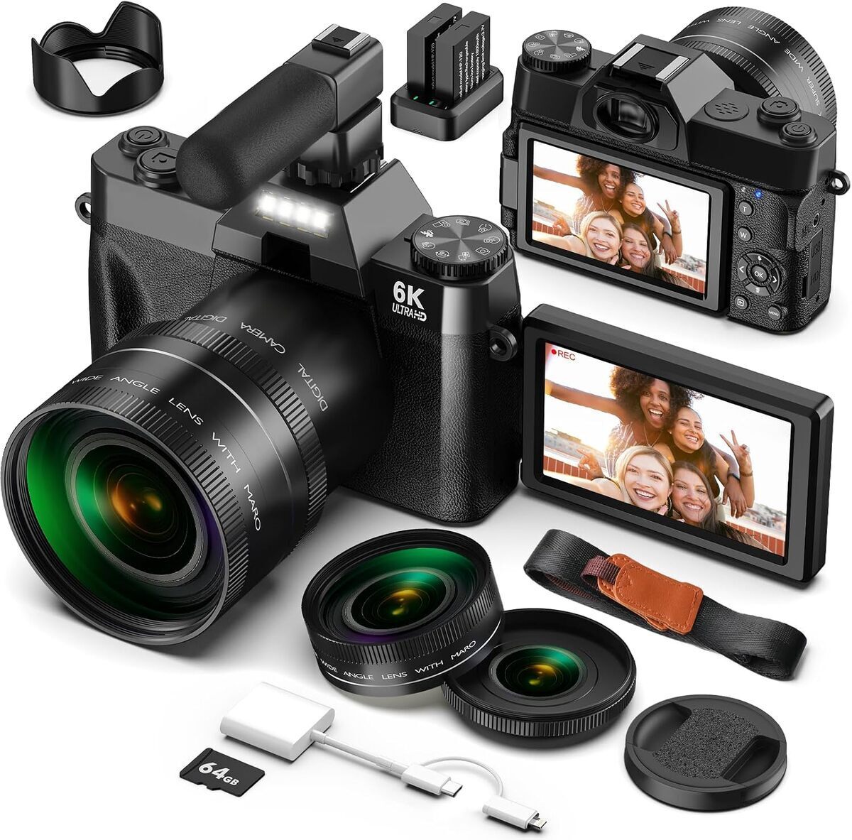 Test de l'appareil photo numérique 6K 64MP pour vlog avec wifi et zoom 16x